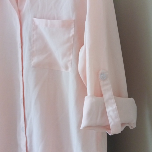 Ptp19" Sans Souci Light Pink Casual Button Down Shirt With Roll-Tab Sleeve - Picture 5 of 14